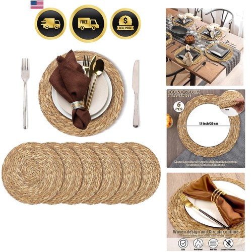 Round woven placemats set - woven, 12